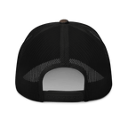 Black/Camo Abbey Gate Trucker Hat back view with adjustable snapback closure