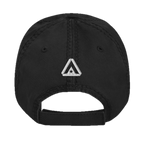 Black distressed ball cap back with a white DIA logo above the adjustable strap.