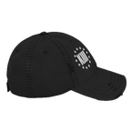 Black distressed ball cap at a side angle with a white "KXIII" logo surrounded by stars.