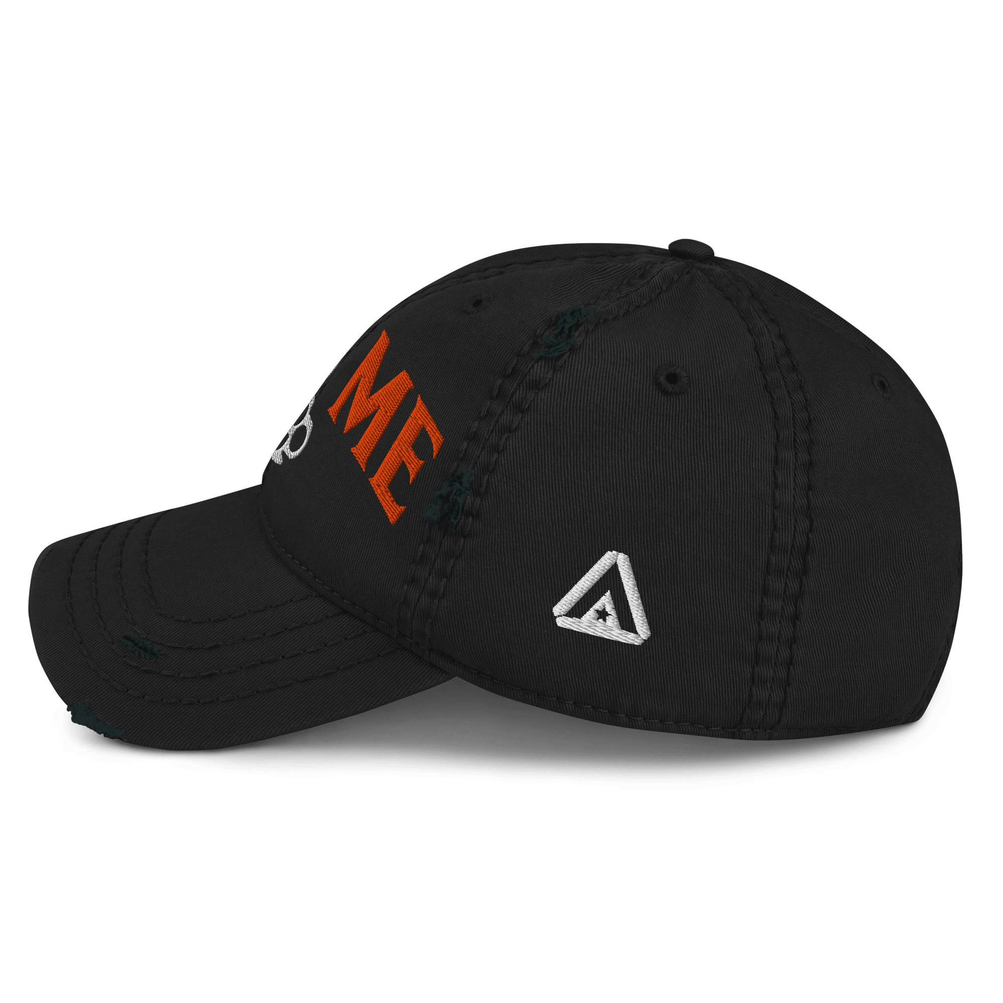 Black baseball cap featuring "KISS ME" embroidery and a knuckle duster graphic, with a small DIA logo on the side.