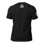 Black t-shirt, back view, featuring a white DIA logo on the upper back and American flag on the right sleeve.
