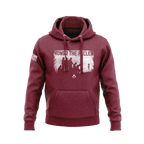 Maroon hoodie, front view, featuring a white "HONOR THE FALLEN" graphic with silhouettes and the DIA logo.