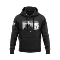 Black hoodie, front view, featuring a white "HONOR THE FALLEN" graphic with silhouettes and the DIA logo.