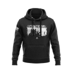 Black hoodie, front view, featuring a white "HONOR THE FALLEN" graphic with silhouettes and the DIA logo.