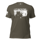 Army green t-shirt, front view, and white soldiers graphic, and US flag on sleeve, and DIA logo.