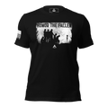 Black t-shirt front view, featuring a distressed white graphic of soldiers titled "HONOR THE FALLEN" and a DIA logo.