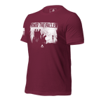 Maroon t-shirt angled right, with white distressed "HONOR THE FALLEN" soldiers graphic on the chest and DIA logo below.