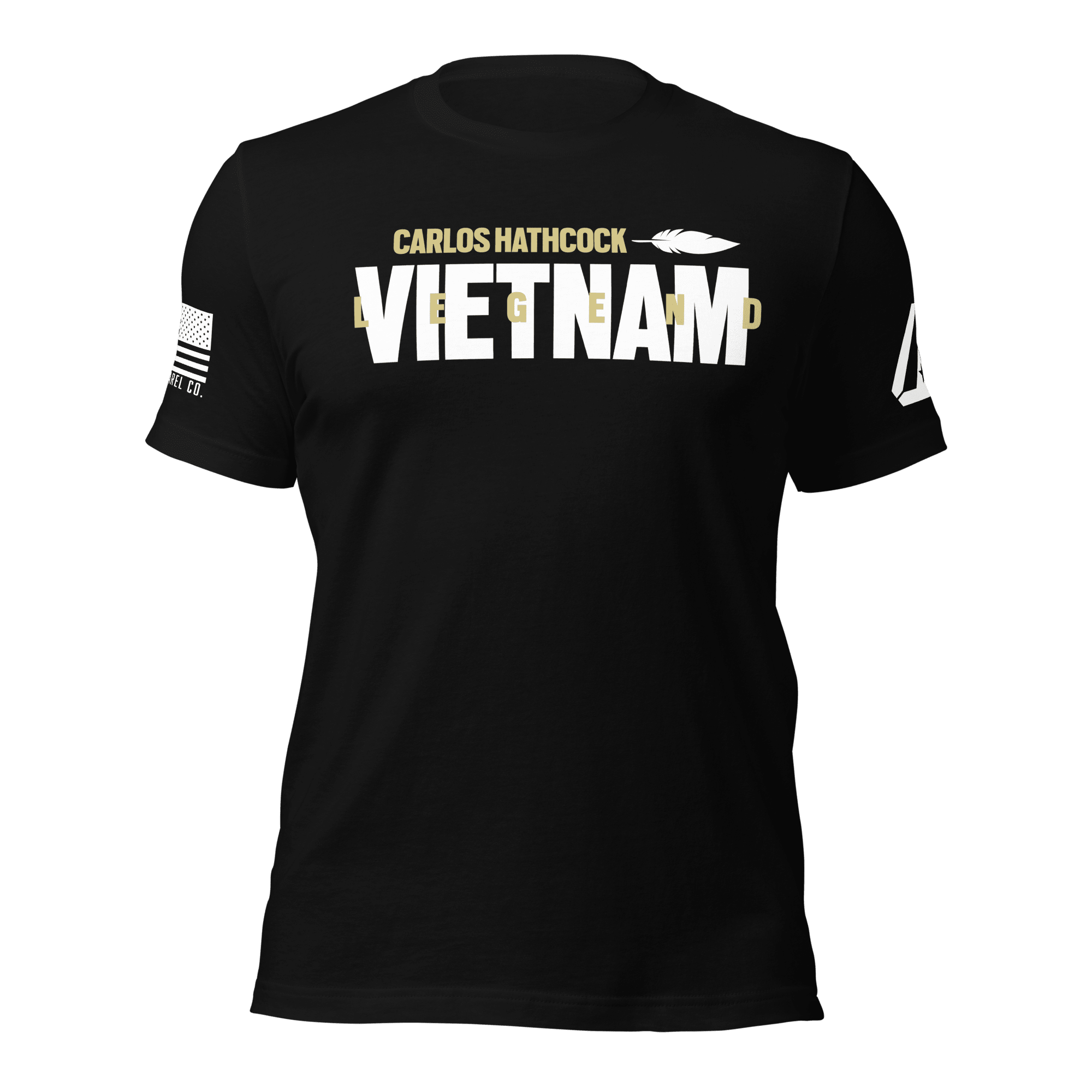 Black Carlos Hathcock "VIETNAM LEGEND" t-shirt, with a DIA logo and American flag on the sleeve.