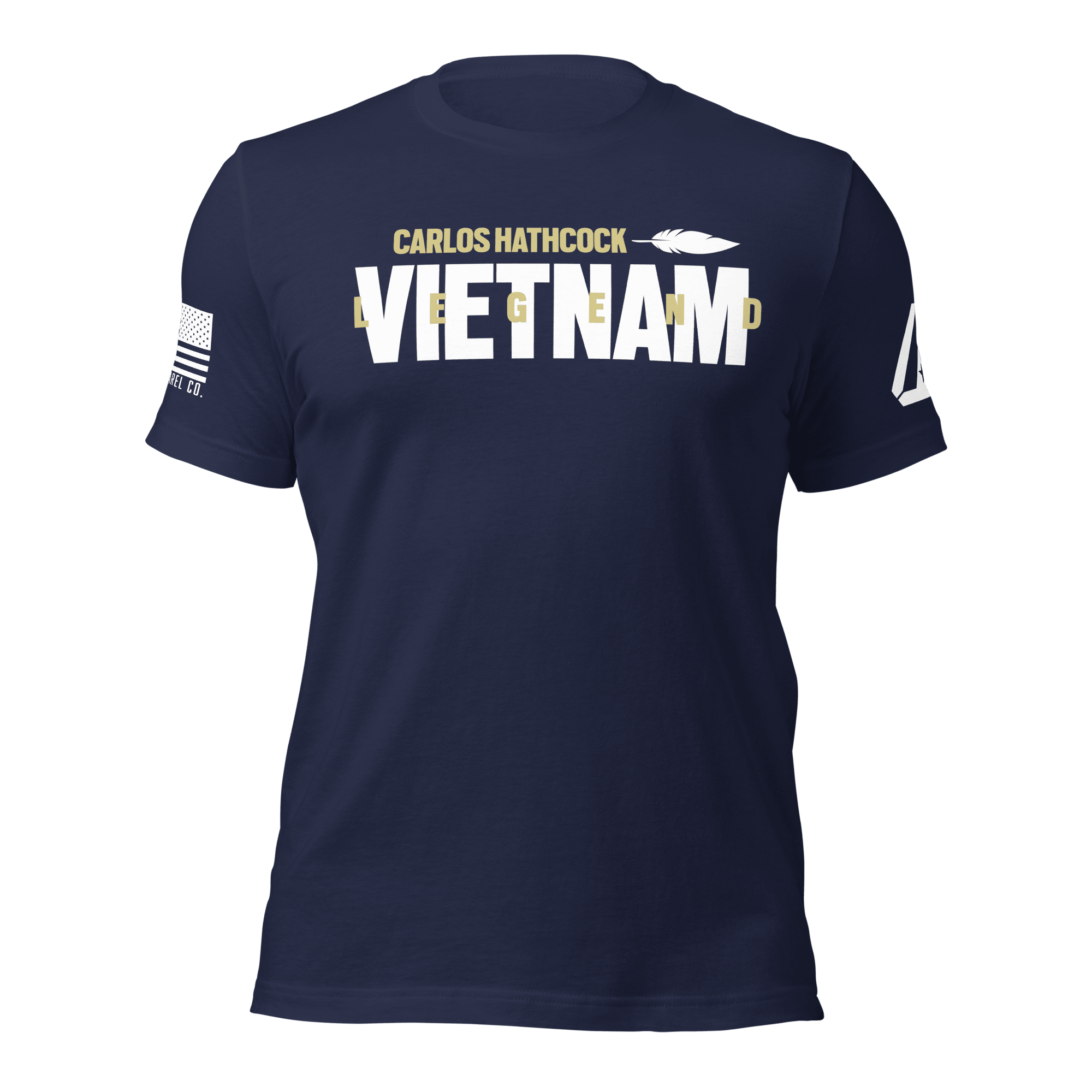 Navy blue Carlos Hathcock "VIETNAM LEGEND" t-shirt, with a DIA logo and American flag on the sleeves.