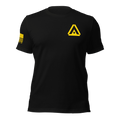 Black t-shirt featuring a yellow DIA logo on the chest, with an American flag on the sleeve.