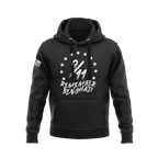 Black hoodie featuring a "9/11" graphic with stars, "REMEMBER BENGHAZI" text, and an American flag on the right sleeve.