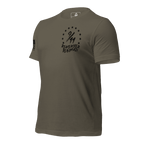 Army green t-shirt angled right featuring a "9/11 Remember Benghazi" chest graphic and a black American flag.