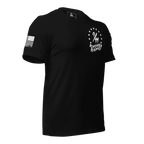 Black t-shirt angled left featuring a "9/11 Remember Benghazi" chest graphic and a white American flag on the sleeve.