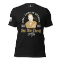 Black heather t-shirt featuring a Chesty Puller graphic and an American flag on the sleeve.