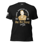 Black heather t-shirt featuring a Chesty Puller graphic and an American flag on the sleeve.