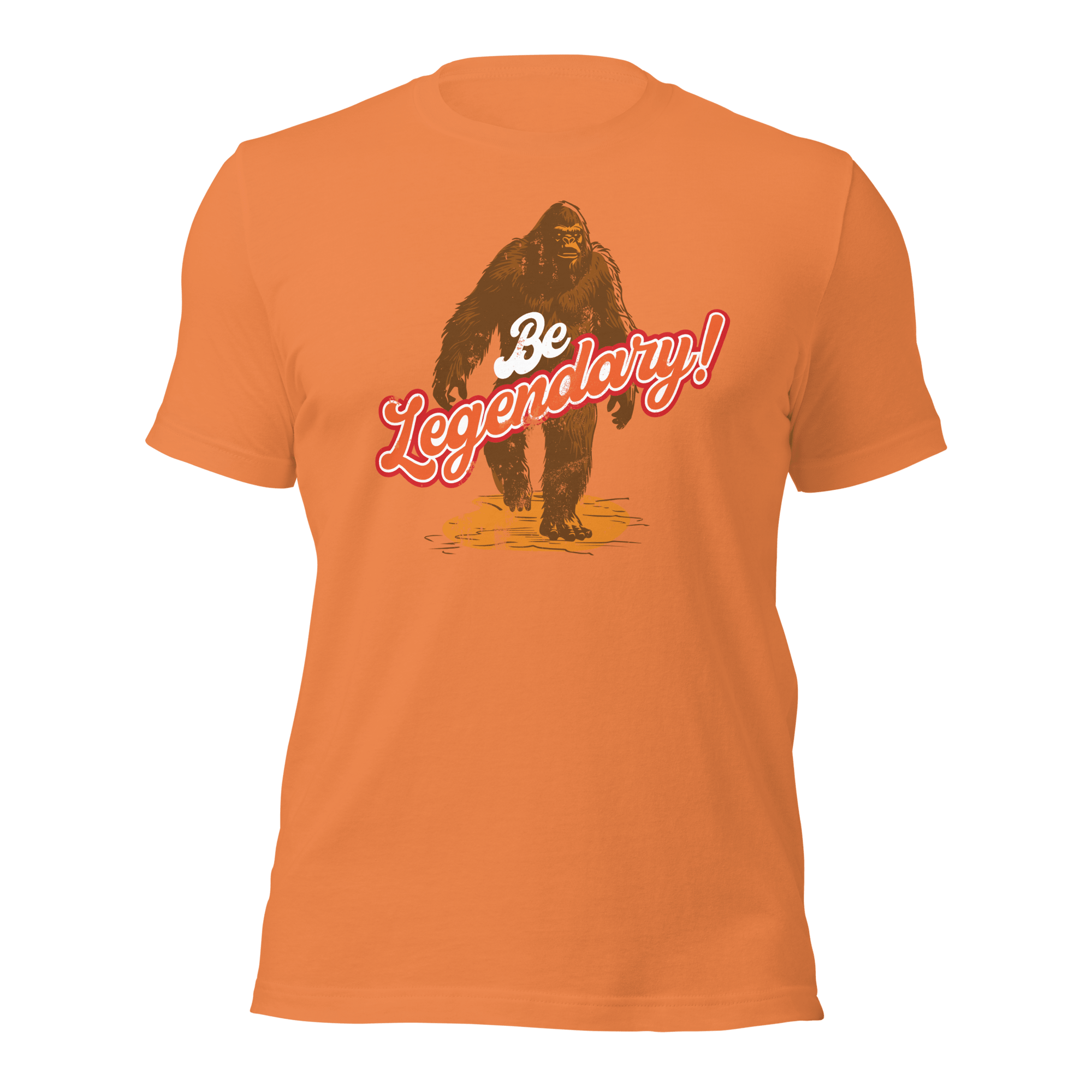 Burnt Orange Pathfinder Bigfoot T-shirt front displaying “Be Legendary” text and Bigfoot illustration