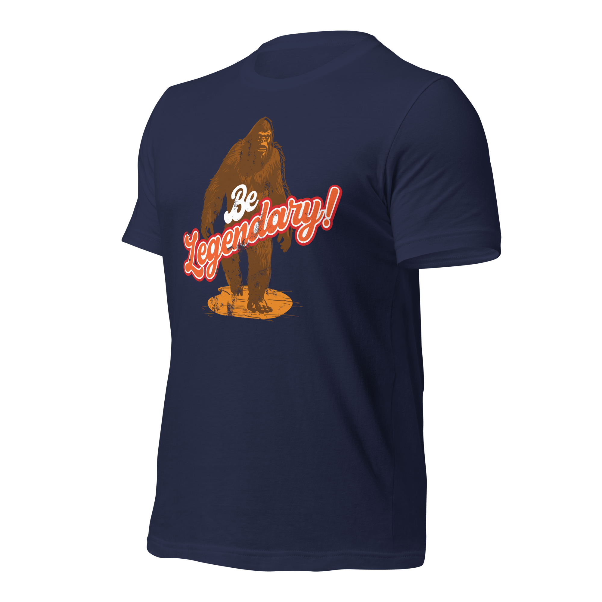 Navy Pathfinder Bigfoot T-shirt angled right highlighting bold illustration and layered graphic