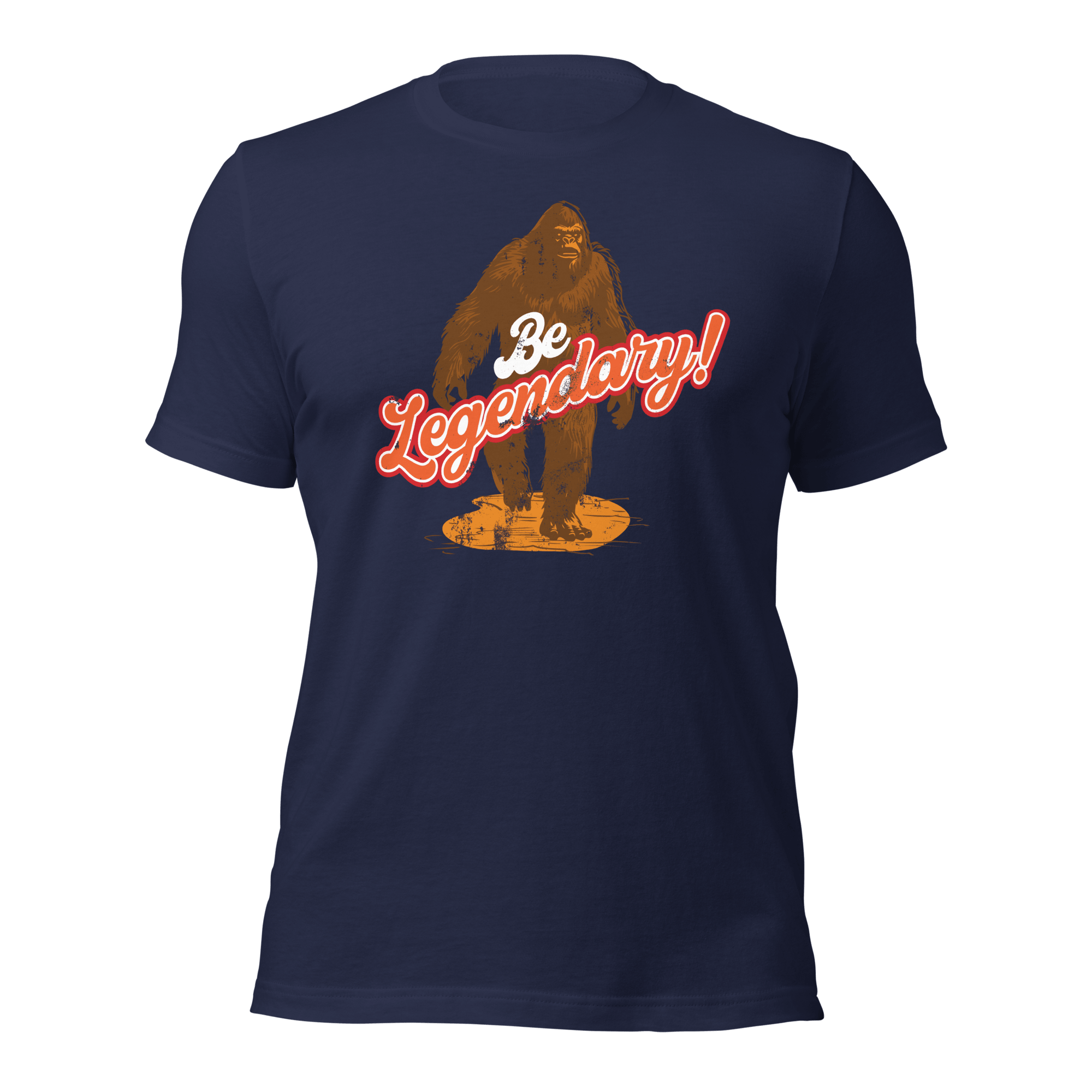 Navy Pathfinder Bigfoot T-shirt front featuring “Be Legendary” graphic with Bigfoot illustration