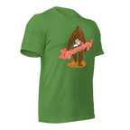 Leaf Pathfinder Bigfoot T-shirt angled left showing orange text and detailed Bigfoot artwork