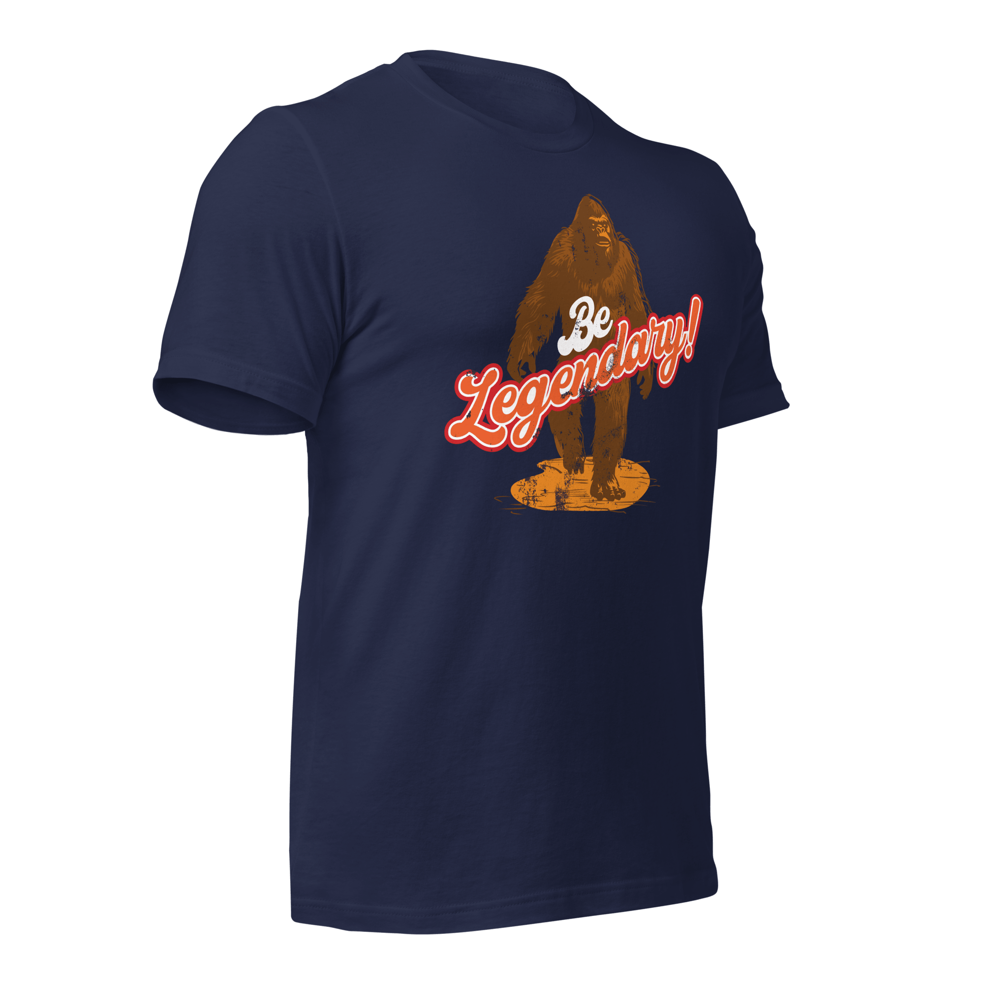 Navy Pathfinder T-shirt angled left showing detailed Bigfoot artwork and stacked text