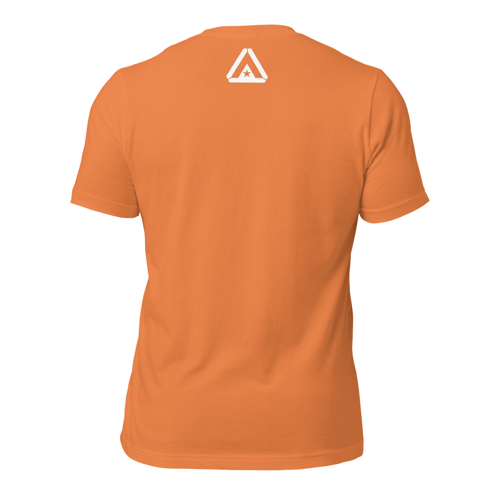 Burnt Orange Pathfinder T-shirt back view with subtle red DIA logo beneath collar
