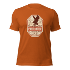 Autumn orange Pathfinder t-shirt, front view, featuring an eagle graphic on the chest and a DIA logo on the right sleeve.