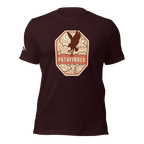 Oxblood black Pathfinder t-shirt, front view, featuring an eagle graphic on the chest and a DIA logo on the right sleeve.