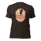 brown Pathfinder t-shirt, front view, featuring an eagle graphic on the chest and a DIA logo on the right sleeve.