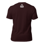 Oxblood black t-shirt, back view, featuring a white DIA logo printed on the upper neck area.