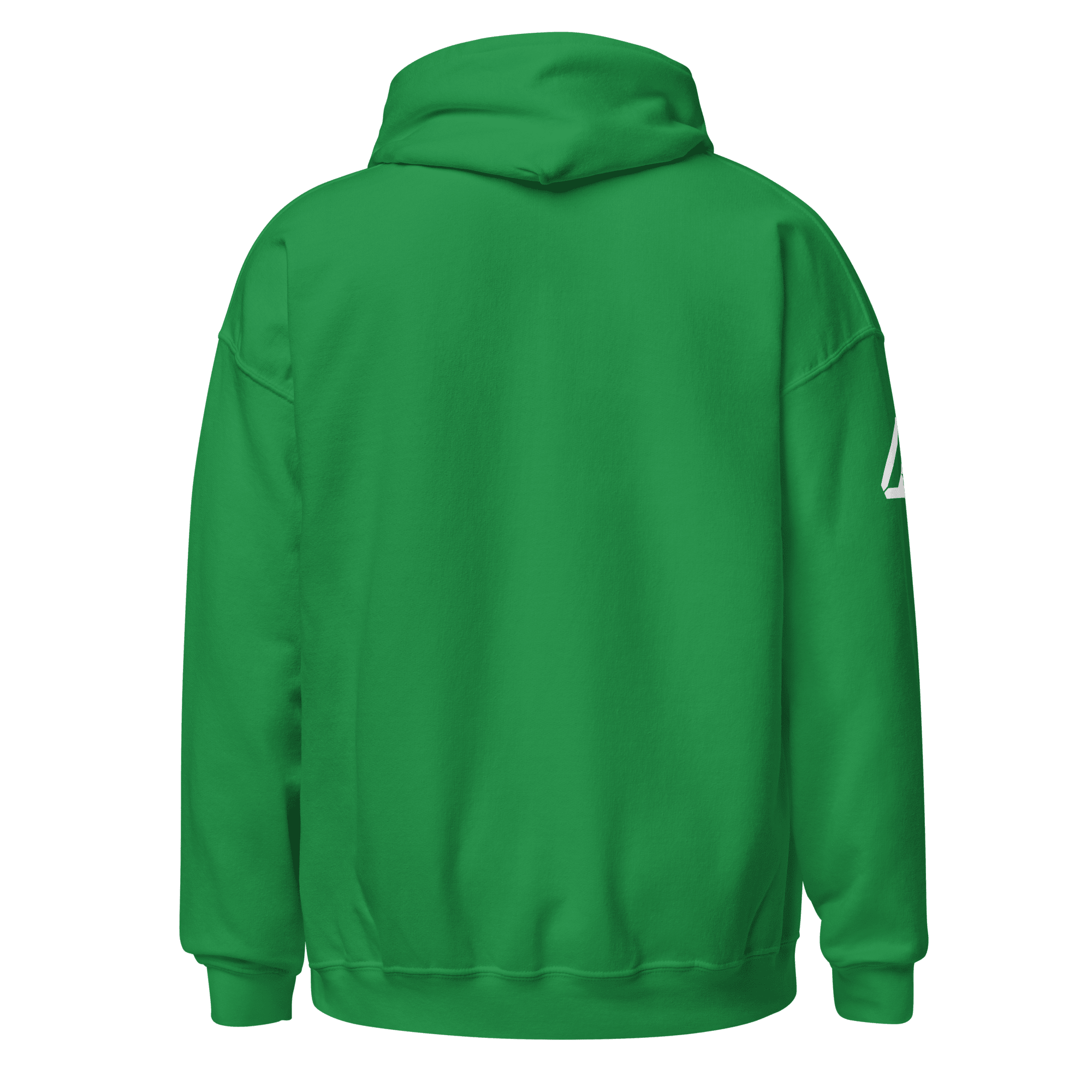 Irish green Pathfinder hoodie, back view, featuring a white DIA logo on the right sleeve.