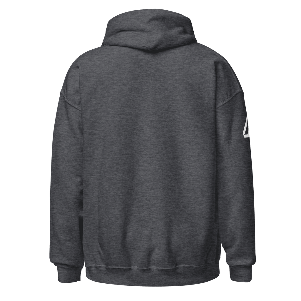 Back view of a charcoal grey Pathfinder hoodie.