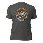 Front view of an asphalt gray Pathfinder t-shirt featuring a white DIA logo on the right sleeve.