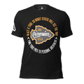 Black t-shirt, front view, featuring an orange and white Pathfinder graphic and a DIA logo.