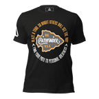 Black t-shirt, front view, featuring an orange and white Pathfinder graphic and a DIA logo.