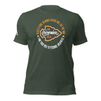 Front view of a heather forrest green Pathfinder t-shirt featuring a white DIA logo on the right sleeve.