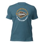 Heather deep teal blue t-shirt, front view, with an orange and white Pathfinder graphic and a white DIA logo on the sleeve.