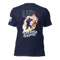 Navy t-shirt featuring a flaming operator chest graphic, white text, and a white American flag on the sleeve.