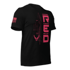 Black Air Force R.E.D. T-shirt angled right showing bold red lettering and service emblem