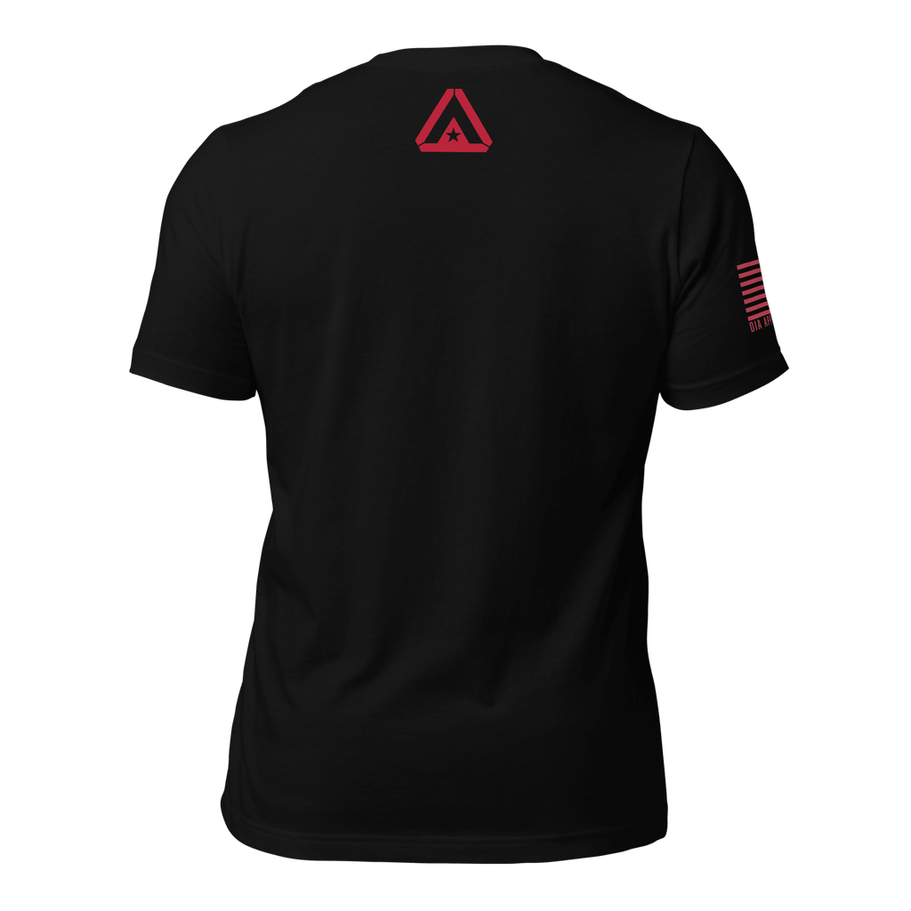 Black Air Force R.E.D. T-shirt back view with subtle red DIA logo below collar