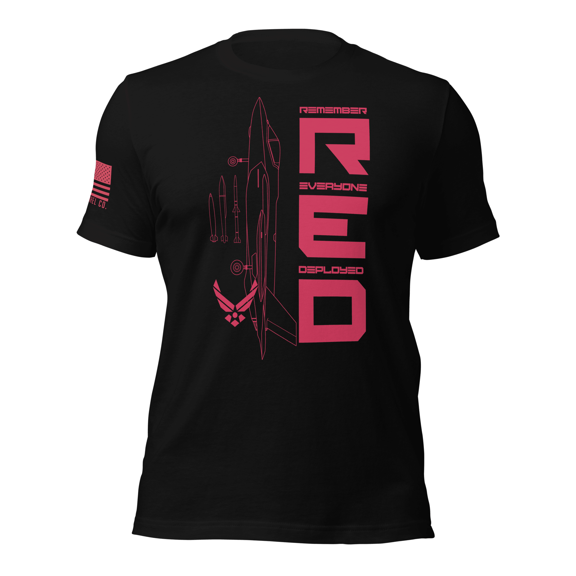 Black Air Force R.E.D. T-shirt featuring vertical red “Remember Everyone Deployed” chest graphic