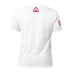 White Air Force R.E.D. T-shirt back view with small red DIA logo beneath collar seam