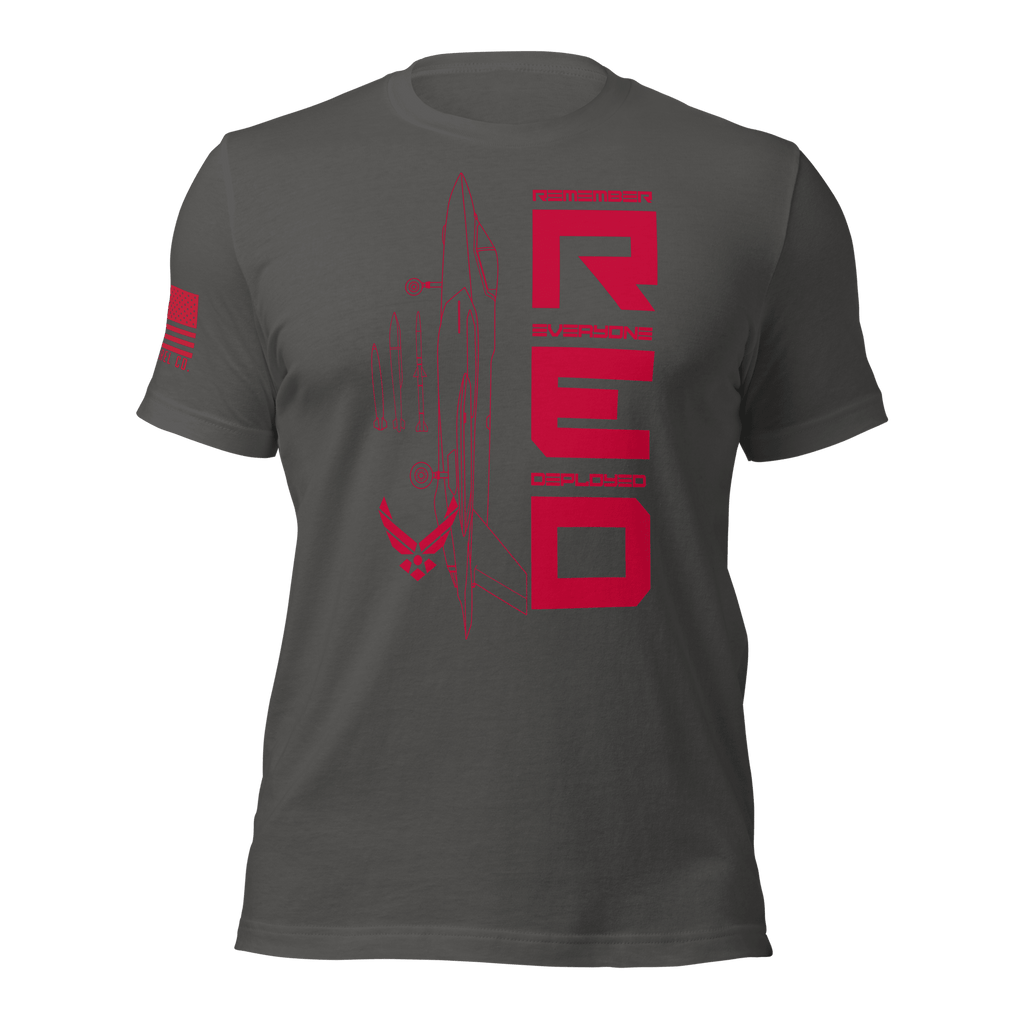 Asphalt Air Force R.E.D. T-shirt front displaying red vertical deployment message graphic