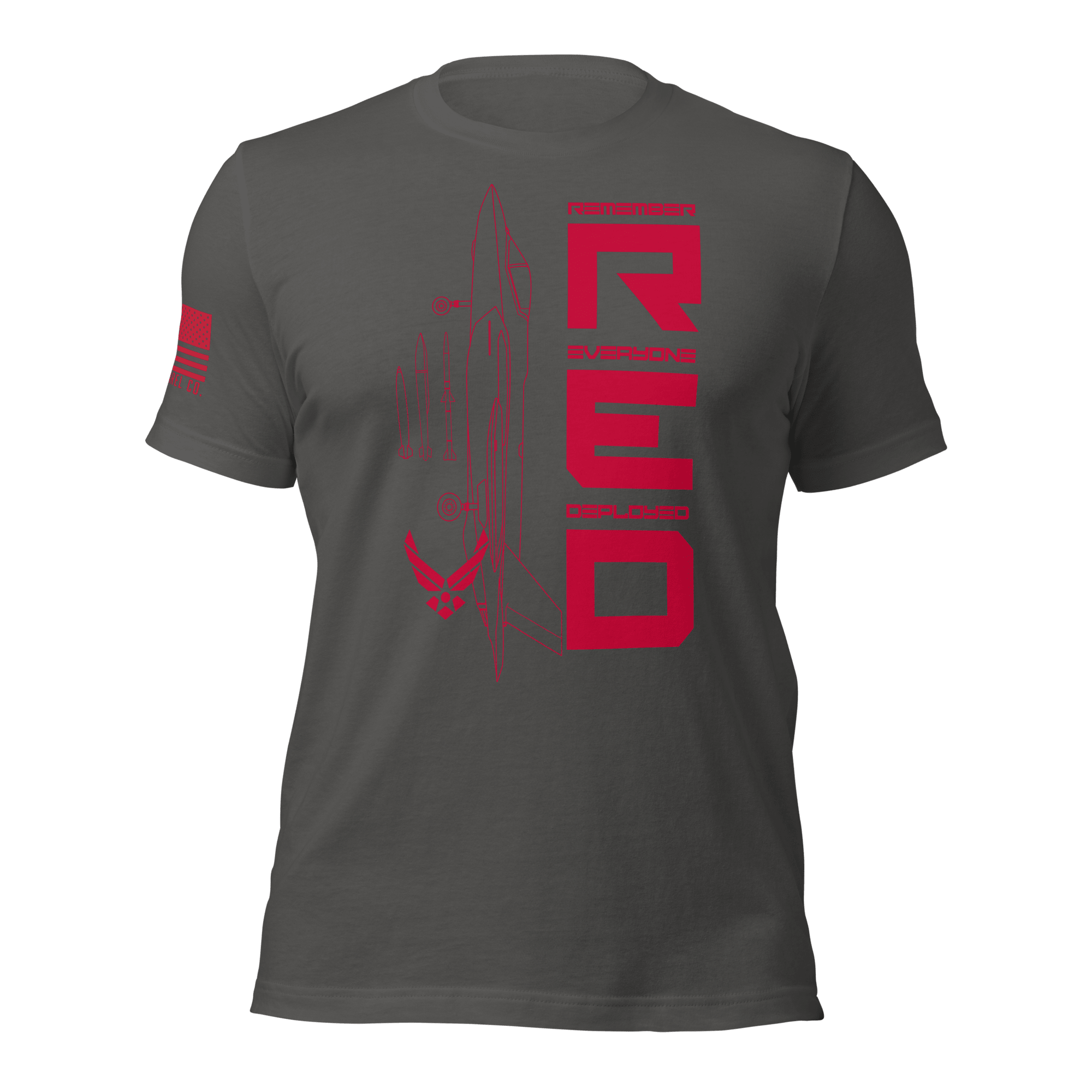 Asphalt Air Force R.E.D. T-shirt front displaying red vertical deployment message graphic