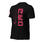 Black Air Force R.E.D. T-shirt angled left highlighting red typography and centered layout