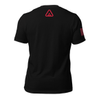 Black Army R.E.D. T-shirt back view with small red DIA logo positioned below collar