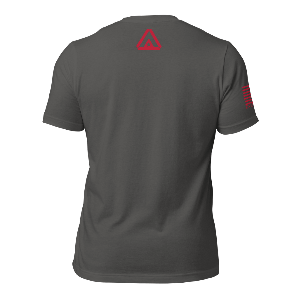 Asphalt Army R.E.D. T-shirt rear view with minimal red DIA branding at neckline