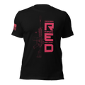 Black t-shirt featuring a red graphic and rifle line art, with an American flag on the sleeve.