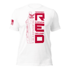 White “Remember Everyone Deployed R.E.D.” Navy T-shirt front with red graphic