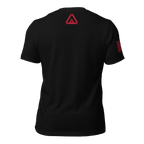 Back view of black USCG R.E.D. T-shirt with small red DIA logo near neckline