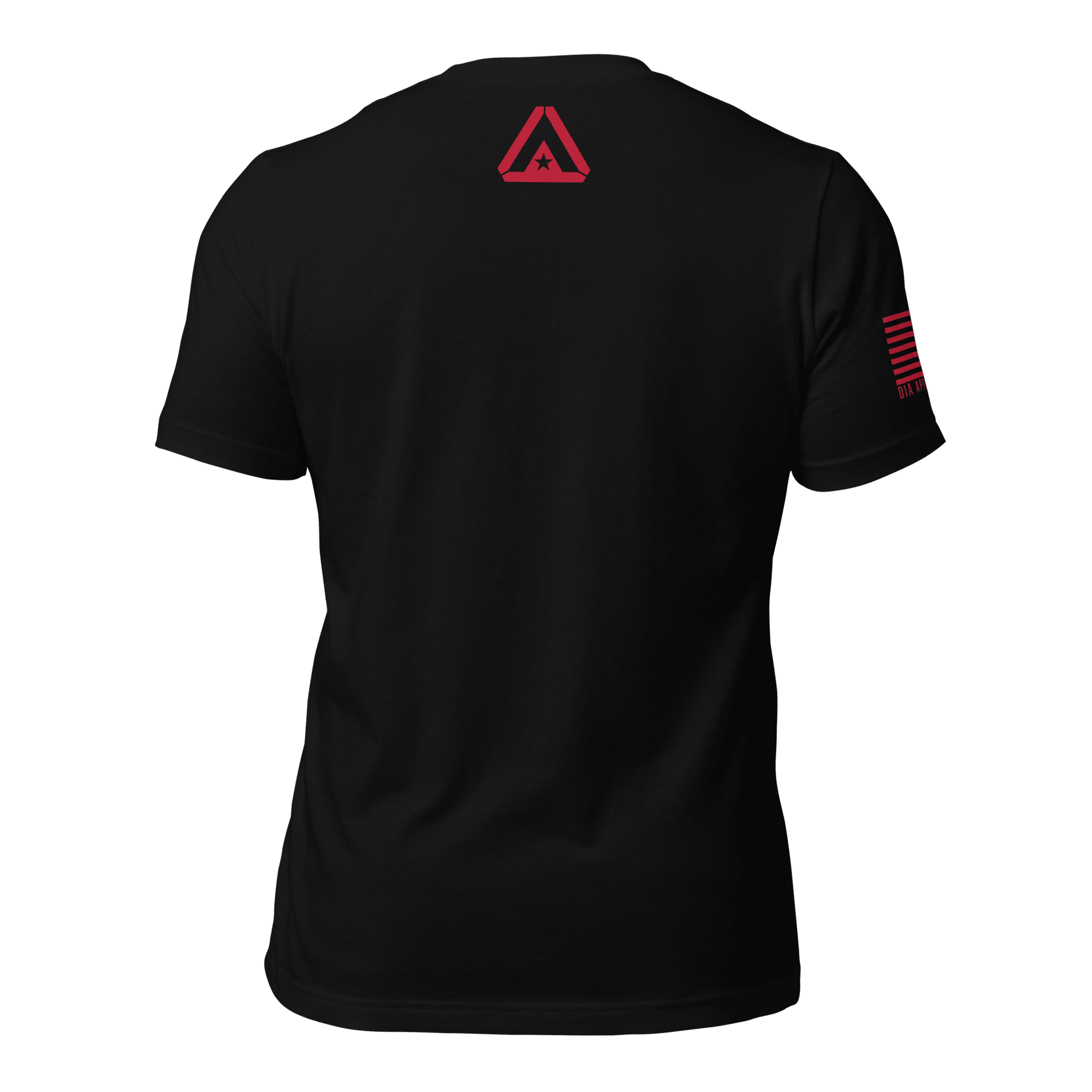 Back view of black USCG R.E.D. T-shirt with small red DIA logo near neckline